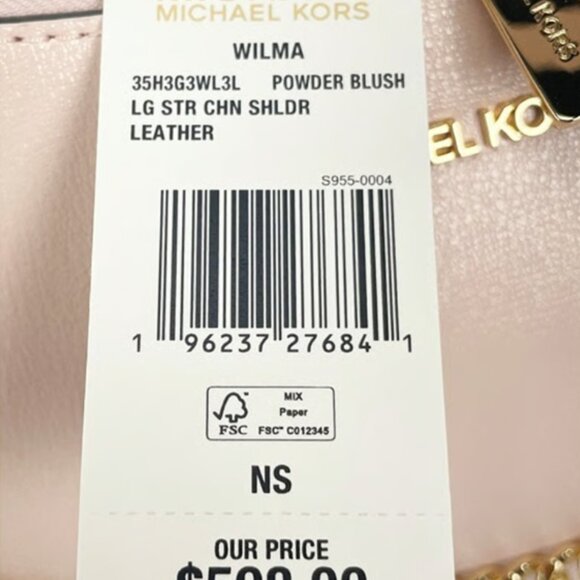 BNWT Michael Kors Wilma Large Smooth Leather Chain Shoulder Bag Powder Blush - Picture 3 of 5